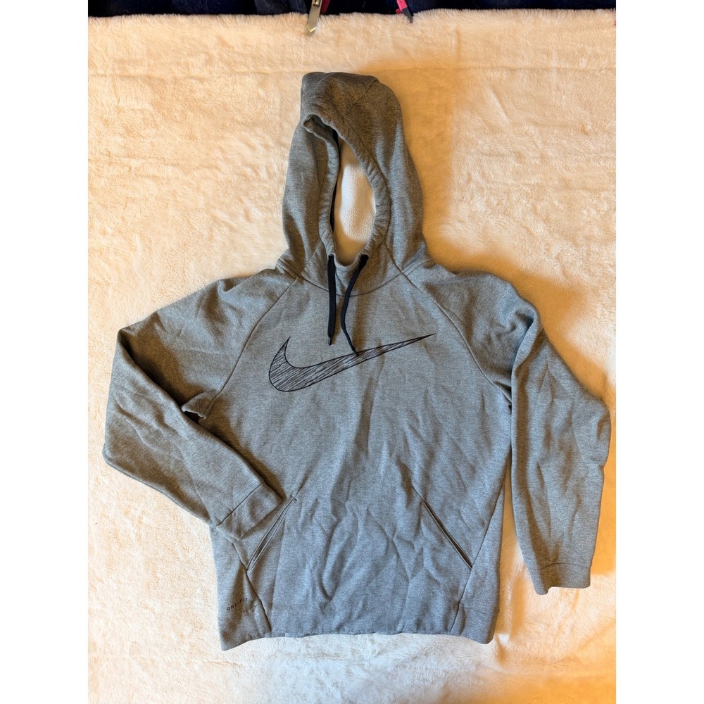 Nike Dri-FIT Hoodie Mens Small Heather Gray Fleece Pullover Sweatshirt Graphic
